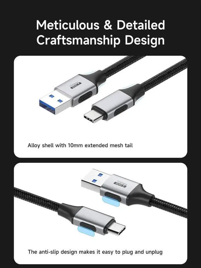 Alt view image 6 of 7 - USB A to USB C Cable, USB 3.2 Gen2 10Gbps Data Transfer 60W 20V/3A Fast Charging CarPlay Cable for iPhone 17/16 Pro Max, Galaxy S25 Ultra/S25+, MacBook Pro, iPad 4.9FT