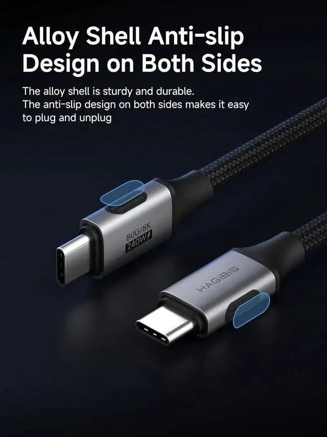 Alt view image 3 of 7 - USB4 TypeC Cable, 80Gbps Data Transfer 240W Fast Charging 8K@60Hz Video Output UltraSlim Flexible Cord for Thunderbolt 5/4/3, iPhone 17/16/15 Pro Max, MacBook Pro/Air 0.8FT