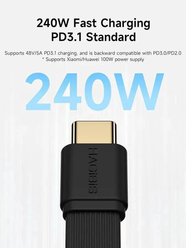 Alt view image 6 of 7 - 180 Degree Short Flat USB4 UType USBC Cable, 240W Fast Charging 80Gbps Data Transfer 8K@60Hz Video Cord for iPhone 17/16/15 Pro Max, Thunderbolt 5/4/3, Hub, External SSD 0.23ft