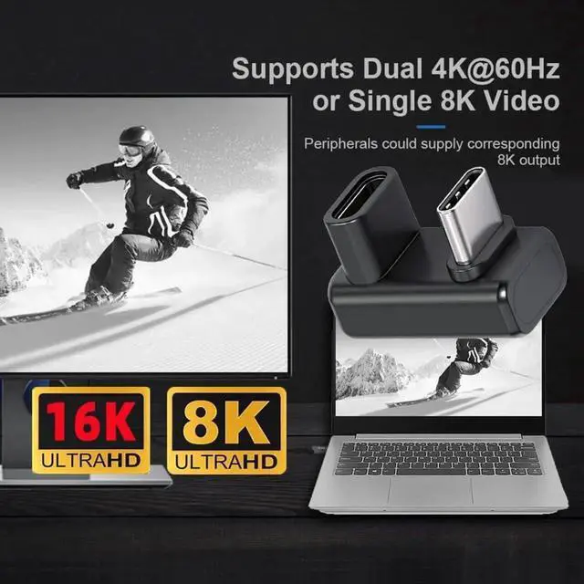 Alt view image 4 of 7 - 180 Degree Angled USBC Male to Female Extender Adapter, USB 5.0 TypeC Connector Support 80Gbps Data Transfer 240W PD Fast Charging 16K/8K/5K Video Output