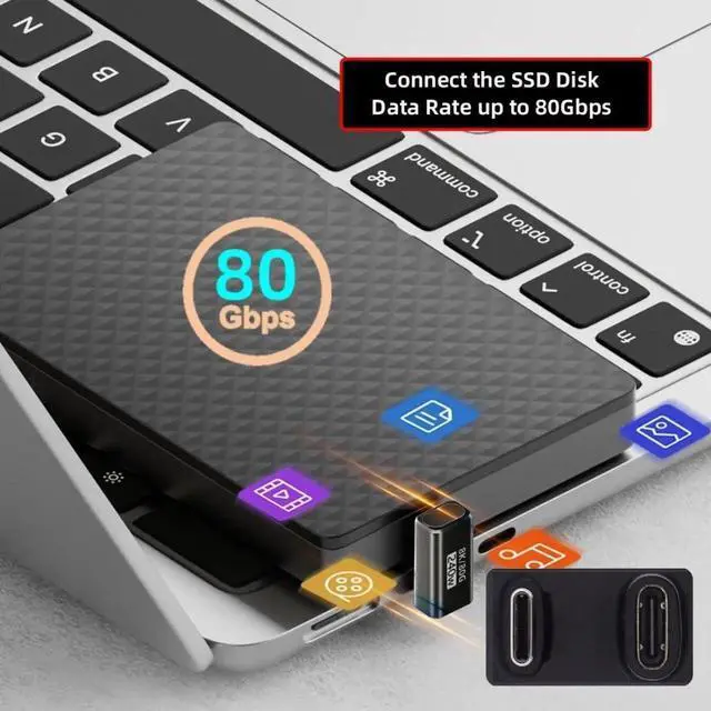 Alt view image 5 of 7 - 180 Degree Angled USBC Male to Female Extender Adapter, USB 5.0 TypeC Connector Support 80Gbps Data Transfer 240W PD Fast Charging 16K/8K/5K Video Output