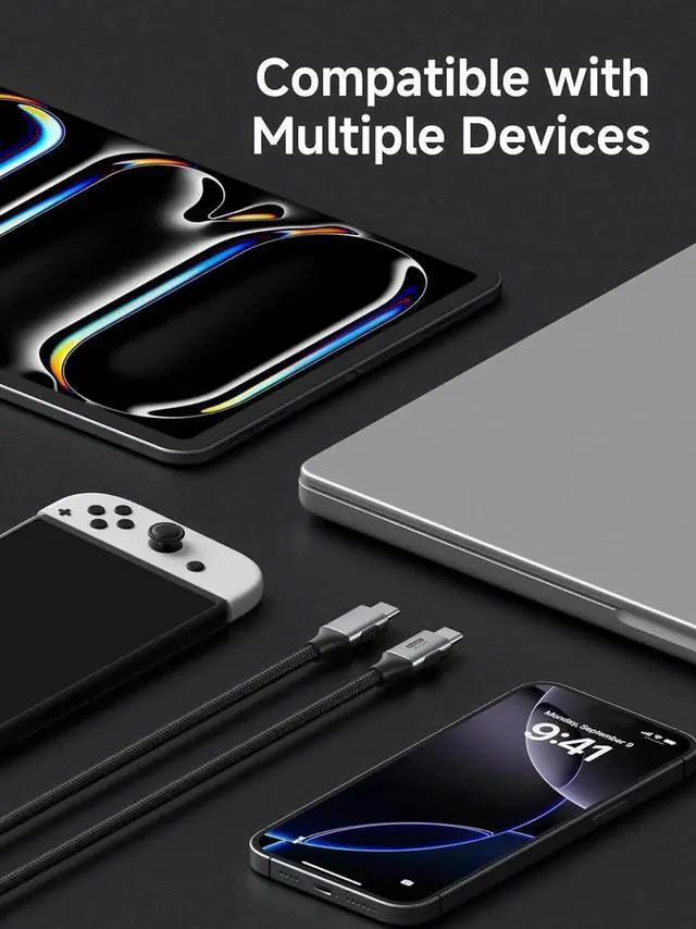 Alt view image 4 of 7 - Slim Flexible USB4 USBC Cable, 80Gbps Data Transfer 240W Fast Charging 8K@60Hz Video Cord for Thunderbolt 5/4/3, iPhone 17/16/15 Pro Max, MacBook Pro/Air 0.8FT
