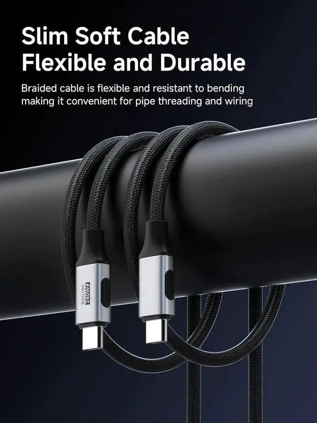 Alt view image 2 of 7 - Slim Flexible USB4 USBC Cable, 80Gbps Data Transfer 240W Fast Charging 8K@60Hz Video Cord for Thunderbolt 5/4/3, iPhone 17/16/15 Pro Max, MacBook Pro/Air 0.5FT