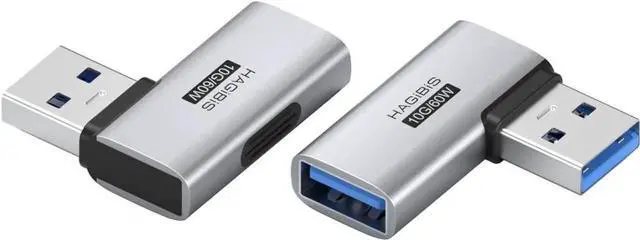 Main image of 2 Pack 90 Degree SideFront USB 3.2 Adapter, Right & Left Angle USB A Male to Female OTG Extender Connector for Laptop, Charger, PC, Car, Mouse, Keyboard