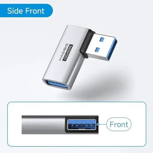 Alt view image 4 of 7 - 2 Pack 90 Degree SideFront USB 3.2 Adapter, Right & Left Angle USB A Male to Female OTG Extender Connector for Laptop, Charger, PC, Car, Mouse, Keyboard