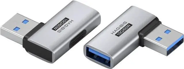 Main image of 2 Pack 90 Degree SideBack USB 3.2 Adapter, Right & Left Angle USBA Male to Female OTG Extender Connector for Laptop, Charger, PC, Car, Mouse, Keyboard