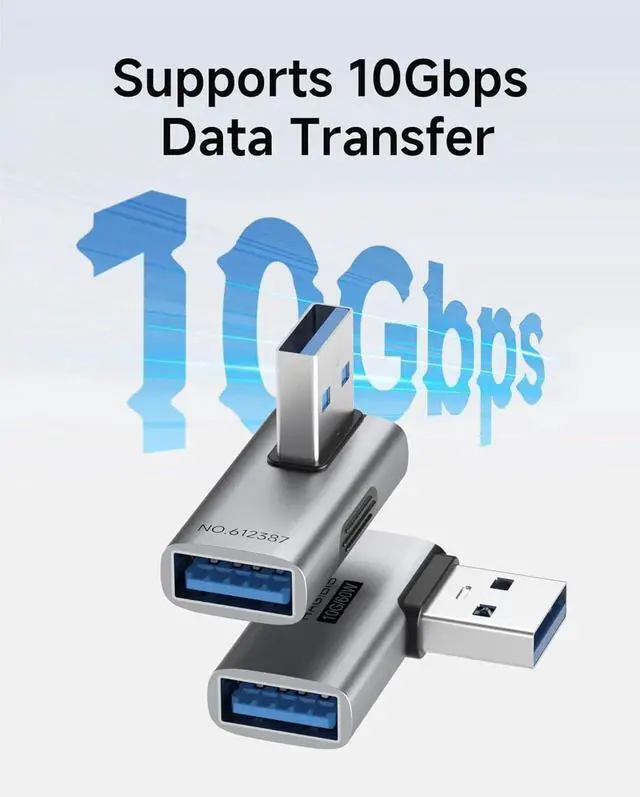 Alt view image 5 of 7 - 2 Pack 90 Degree SideBack USB 3.2 Adapter, Right & Left Angle USBA Male to Female OTG Extender Connector for Laptop, Charger, PC, Car, Mouse, Keyboard
