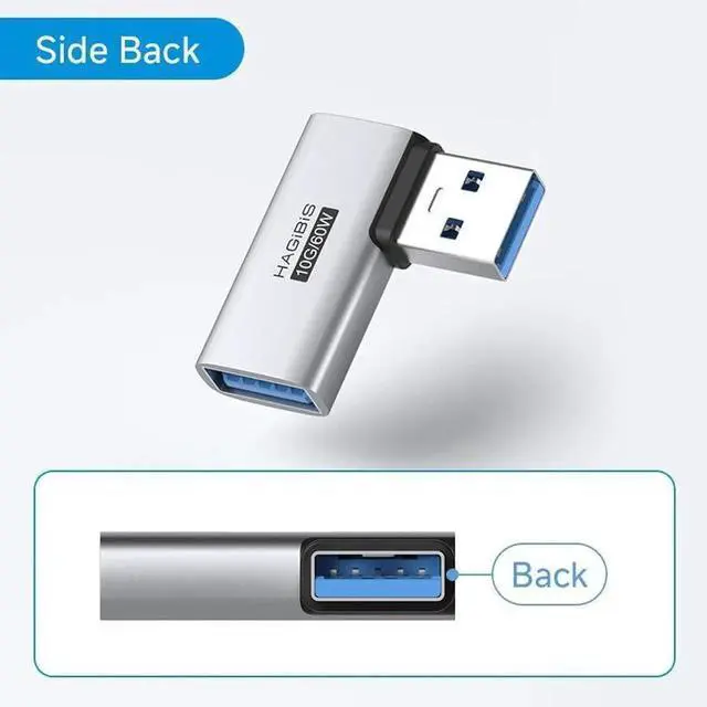 Alt view image 4 of 7 - 2 Pack 90 Degree SideBack USB 3.2 Adapter, Right & Left Angle USBA Male to Female OTG Extender Connector for Laptop, Charger, PC, Car, Mouse, Keyboard