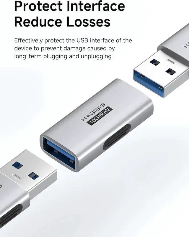 Alt view image 3 of 7 - 2 Pack USB 3.2 Female to Female Adapter, 10Gbps 60W USBA OTG Extender Connector for Laptop, Charger, PC, Car, Mouse, Keyboard AA30