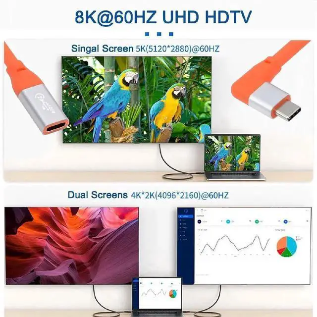 Alt view image 2 of 7 - 90 Degree Left & Right Angled USB3.2 Male to Female Extension Cable, 20Gbps UltraSoft HighFlex 100W 8K/5K Video, USB4.0 & Thunderbolt 3/4 Compatible, 30cm