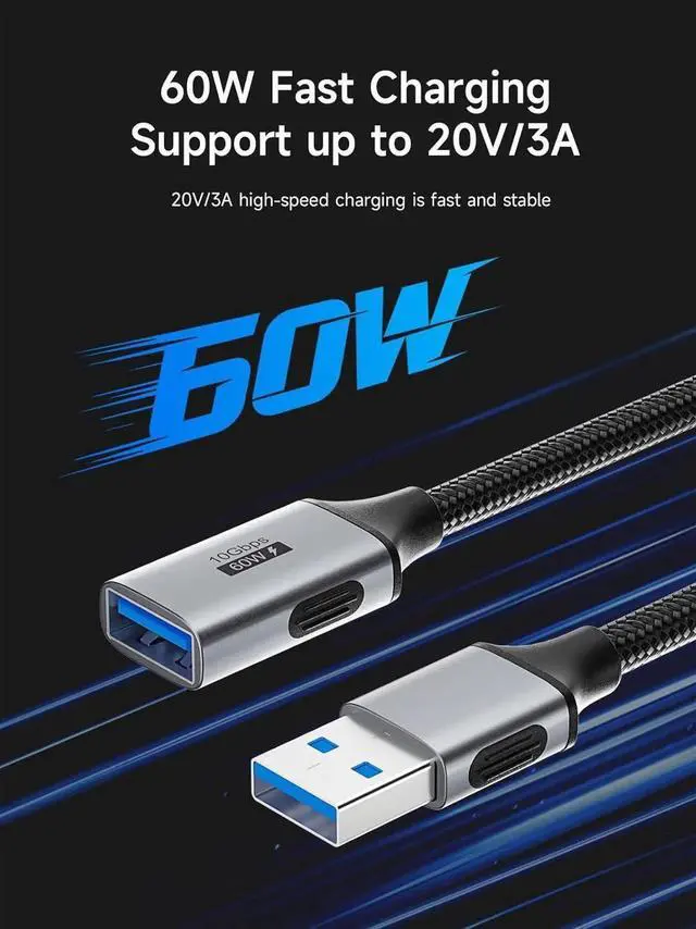 Alt view image 5 of 7 - Braided 10Gbps USB 3.2 Type A Male to Female Extension Cable, HighSpeed USB Extender Cord for Webcam, Keyboard, Mouse, PlayStation, Xbox, Flash Drive, Printer, Camera, 3.3FT