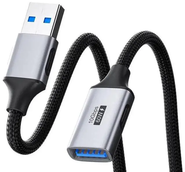 Main image of Braided 10Gbps USB 3.2 Type A Male to Female Extension Cable, HighSpeed USB Extender Cord for Webcam, Keyboard, Mouse, PlayStation, Xbox, Flash Drive, Printer, Camera, 1.6FT