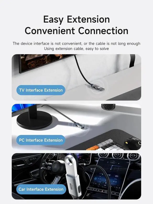 Alt view image 3 of 7 - Braided 10Gbps USB 3.2 Type A Male to Female Extension Cable, HighSpeed USB Extender Cord for Webcam, Keyboard, Mouse, PlayStation, Xbox, Flash Drive, Printer, Camera, 1.6FT