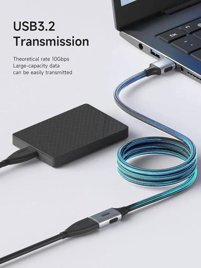 Alt view image 5 of 7 - Braided 10Gbps USB 3.2 Type A Male to Female Extension Cable, HighSpeed USB Extender Cord for Webcam, Keyboard, Mouse, PlayStation, Xbox, Flash Drive, Printer, Camera, 1.6FT