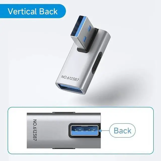 Alt view image 4 of 7 - 2 Pack 90 Degree VerticalBack USB 3.2 Adapter, Right & Left Angle USBA Male to Female OTG Extender Connector for Laptop, Charger, PC, Car, Mouse, Keyboard