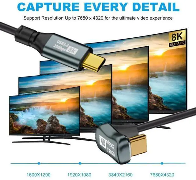 Alt view image 5 of 7 - 180 Degree Angled Coiled USBC to USBC Cable, USB 3.2 20Gbps PD 100W 8K@60Hz Fast Charging & Data Cable, 6ft