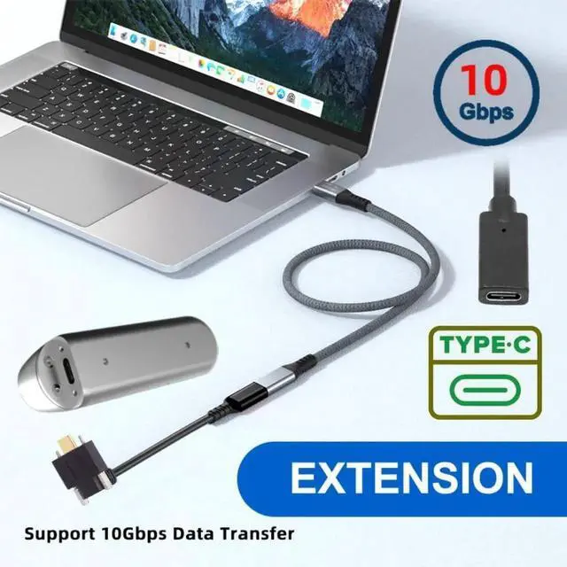 Alt view image 4 of 7 - 2 Pack USBC Extension Cable, USB 3.1 Gen 2 10Gbps Male to Female Fast Charging Data Cable with Panel Mount Hole, 0.2M