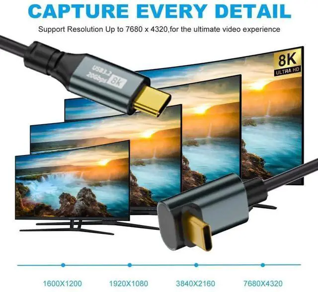 Alt view image 4 of 7 - 90 Degree UpAngled Coiled USBC to USBC Cable, USB 3.2 20Gbps PD 100W 8K@60Hz Fast Charging & Data Cable, 6ft