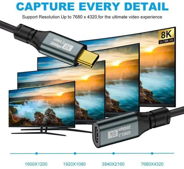 Alt view image 6 of 7 - Coiled USBC Male to Female Extension Cable, USB 3.2 20Gbps PD 100W 8K@60Hz Fast Charging & Data Cable, 6ft