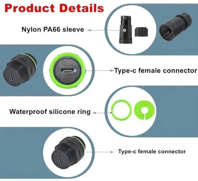 Alt view image 2 of 7 - IP68 Waterproof USBC Coupler, USB 3.1 TypeC 10Gbps Female to Female Outdoor Data & Power Extension Waterproof Adapter