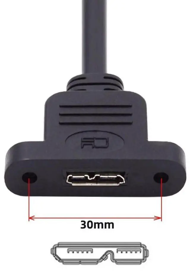 Alt view image 3 of 6 - USB 3.0 Male to USB 3.0 MicroB Female ScrewMount Extension Cable