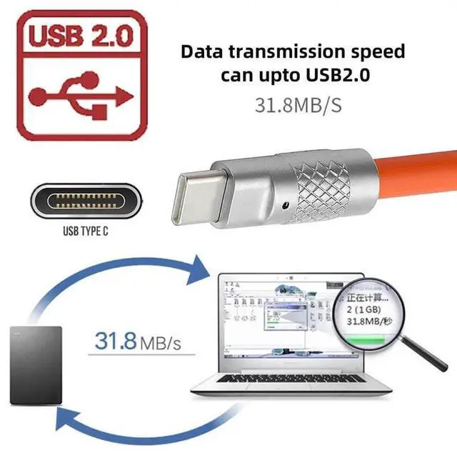 Alt view image 4 of 7 - USBC to USBC Cable, USB 2.0 TypeC Male to Male UltraSoft 120W Fast Charge & Data Transfer Extension Cable with Charging Indicator, 2.0M