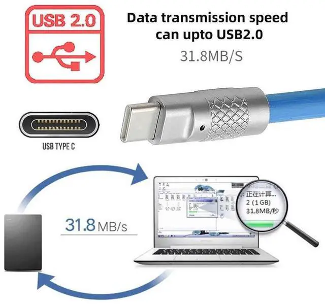 Alt view image 4 of 6 - USBC to USBC Male to Male Cable, UltraSoft USB 2.0 120W Fast Charging & Data Transfer Extension Cable with Charging Indicator, 2.0M