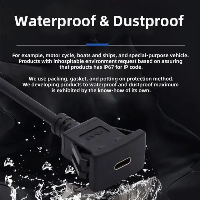 Alt view image 7 of 7 - USB 3.1 Gen 2 10Gbps FlushMount USBC Male to Female PanelMount Extension Cable, Waterproof & Dustproof for Car Dashboard