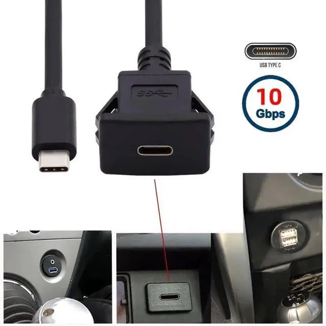 Alt view image 2 of 7 - USB 3.1 Gen 2 10Gbps FlushMount USBC Male to Female PanelMount Extension Cable, Waterproof & Dustproof for Car Dashboard