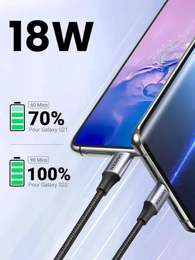 Alt view image 2 of 7 - UGREEN Braided USBA to USBC Car CarPlay Fast Charging Cable, Compatible with iPhone 16/16 Plus/16 Pro/15, Samsung Galaxy S24/S23, Pixel 8/7, 10FT