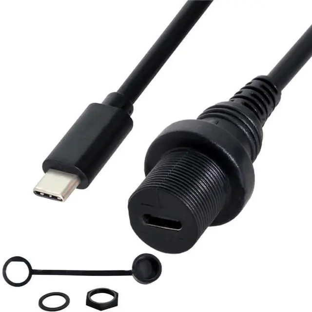 Main image of Round FlushMount USBC Male to Female Extension Cable, USB 3.1 Gen 2 10Gbps, Waterproof & Dustproof for Car Dashboard Panel Mount