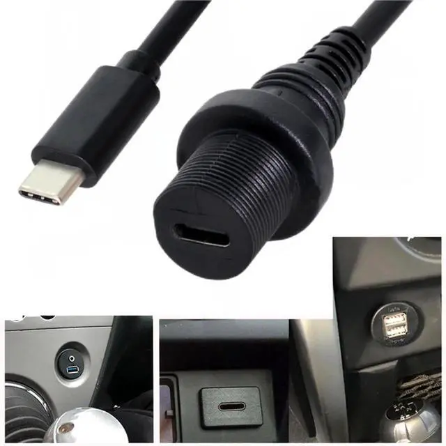Alt view image 6 of 7 - Round FlushMount USBC Male to Female Extension Cable, USB 3.1 Gen 2 10Gbps, Waterproof & Dustproof for Car Dashboard Panel Mount