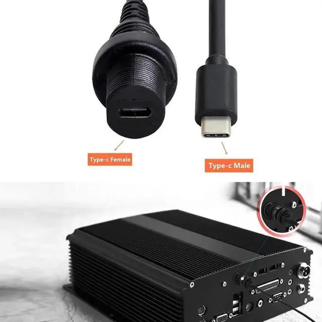 Alt view image 2 of 7 - Round FlushMount USBC Male to Female Extension Cable, USB 3.1 Gen 2 10Gbps, Waterproof & Dustproof for Car Dashboard Panel Mount