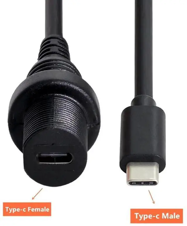 Alt view image 7 of 7 - Round FlushMount USBC Male to Female Extension Cable, USB 3.1 Gen 2 10Gbps, Waterproof & Dustproof for Car Dashboard Panel Mount