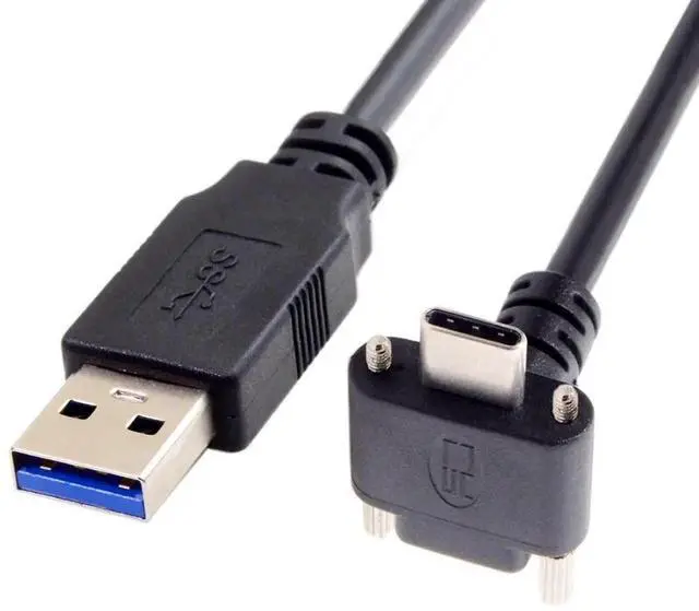 Main image of 90 Degree Angled USB 3.0 to USBC Data Cable with Panel Mount Screws for Industrial Camera, 6.56FT/2.0M