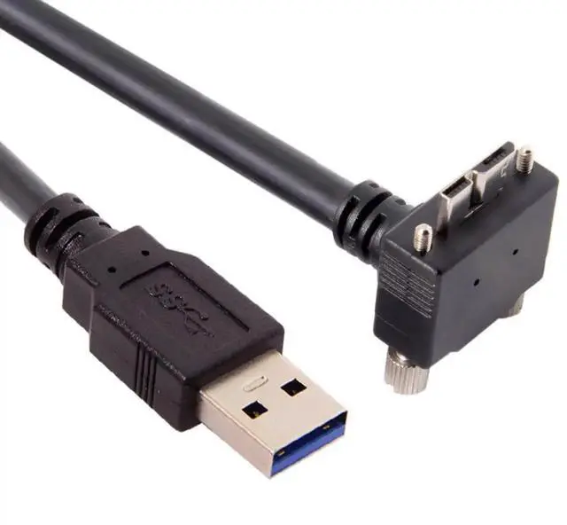 Alt view image 5 of 7 - 90 Degree UpAngled USB 3.0 TypeA Male to MicroB Male Cable with Panel Mount Screws, 3.0M