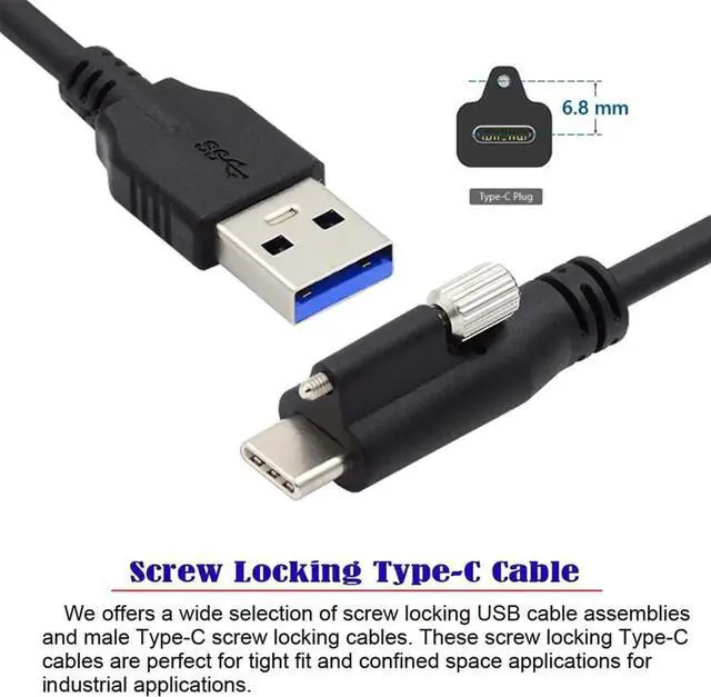 Alt view image 2 of 7 - USB 3.1 Locking TypeC to Standard USB 3.0 Data Cable with Panel Mount Screws for Camera, 200CM