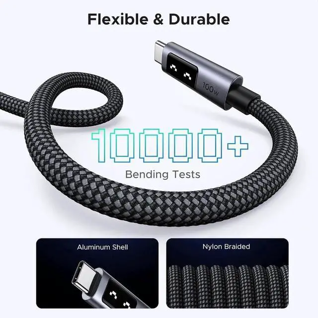 Alt view image 4 of 7 - UGREEN Uno USBC to USBC 100W Fast Charging Cable with LED Power Display, Compatible with iPhone 17/17 Plus/17 Pro/17 Pro Max/16, MacBook Pro/Air, iPad Pro/Air, Galaxy S25 Ultra, 6.6FT Black