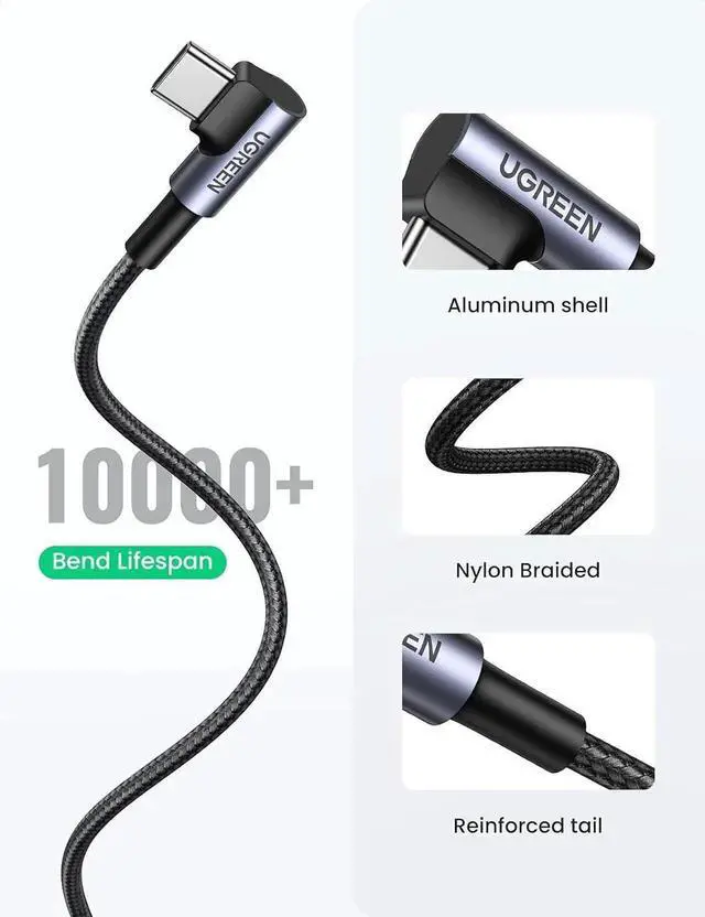 Alt view image 5 of 7 - UGREEN 90 Degree Right Angle USBA to USBC Cable, Compatible with iPhone 16/16 Plus/16 Pro/16 Pro Max/15, Galaxy S24/S23/S10/S10+, iPad mini 6/Air 5, Pixel 8/7, 10FT