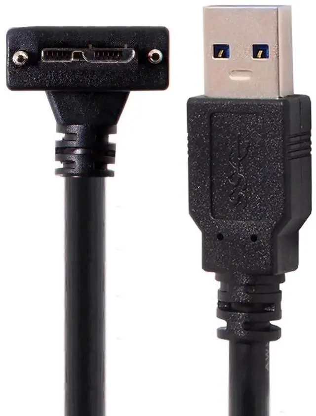 Main image of 90 Degree DownAngled USB 3.0 TypeA Male to MicroB Male Cable with Panel Mount Screws, 3.0M