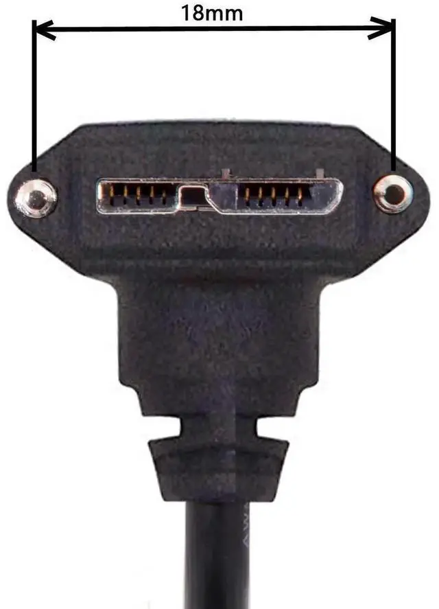 Alt view image 6 of 6 - 90 Degree DownAngled USB 3.0 TypeA Male to MicroB Male Cable with Panel Mount Screws, 3.0M