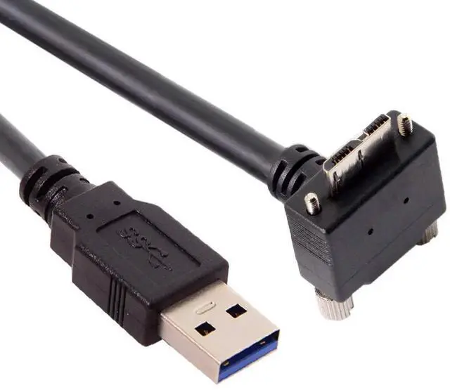 Alt view image 2 of 6 - 90 Degree DownAngled USB 3.0 TypeA Male to MicroB Male Cable with Panel Mount Screws, 3.0M