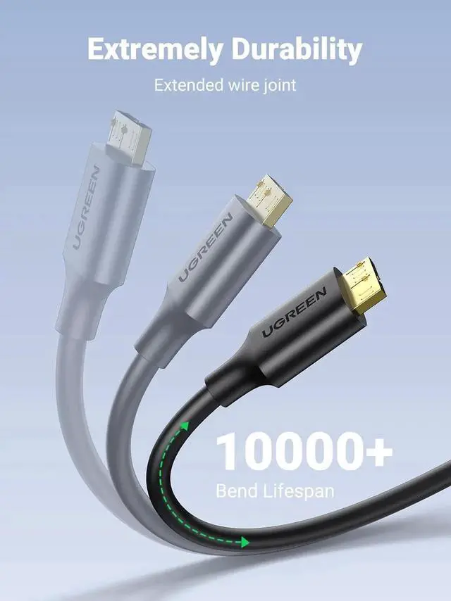 Alt view image 2 of 7 - UGREEN USB 3.0 TypeA Male to MicroB Cable 3ft, HighSpeed Data & Charging Cord Compatible with Samsung Galaxy S5, Note 3, Cameras, External Hard Drives and More