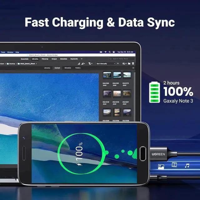 Alt view image 7 of 7 - UGREEN USB 3.0 TypeA Male to MicroB Cable 1.5ft, HighSpeed Data & Charging Cord Compatible with Samsung Galaxy S5, Note 3, Cameras, External Hard Drives and More