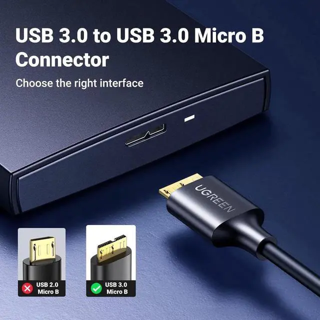 Alt view image 4 of 7 - UGREEN USB 3.0 TypeA Male to MicroB Cable 1.5ft, HighSpeed Data & Charging Cord Compatible with Samsung Galaxy S5, Note 3, Cameras, External Hard Drives and More