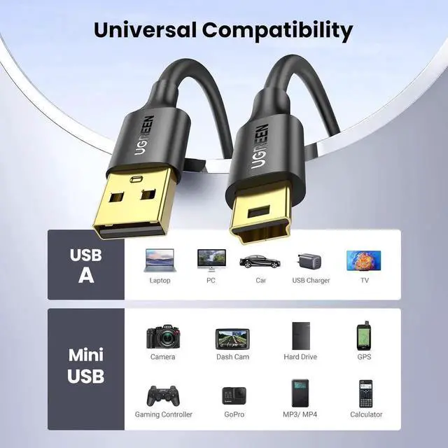 Alt view image 3 of 7 - UGREEN 3FT Mini USB 2.0 Cable, Mini USB B Charging & Data Cord Compatible with Garmin Nuvi GPS, SatNav, Dash Cam, Camera, PS3 Controller, Hard Drive, GoPro Hero 3+