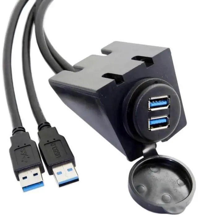 Alt view image 6 of 7 - USB 3.0 DualPort Flush Mount Extension Cable, 2 Male to 2 Female PanelMount Cord for Car Dashboard Installation