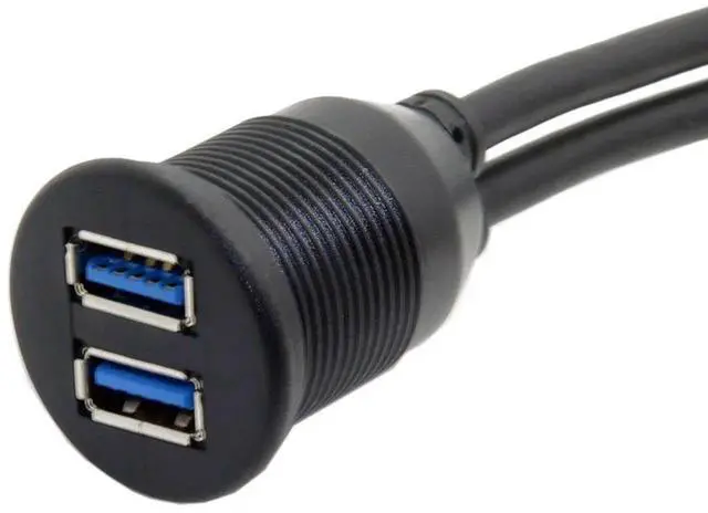 Alt view image 2 of 7 - USB 3.0 DualPort Flush Mount Extension Cable, 2 Male to 2 Female PanelMount Cord for Car Dashboard Installation