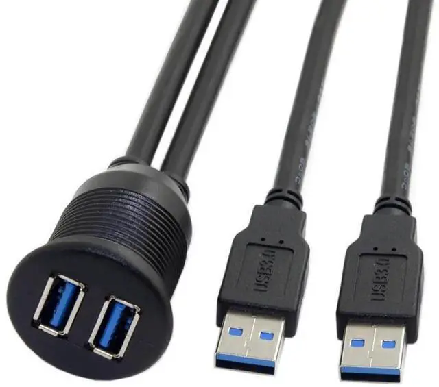 Alt view image 4 of 7 - USB 3.0 DualPort Flush Mount Extension Cable, 2 Male to 2 Female PanelMount Cord for Car Dashboard Installation