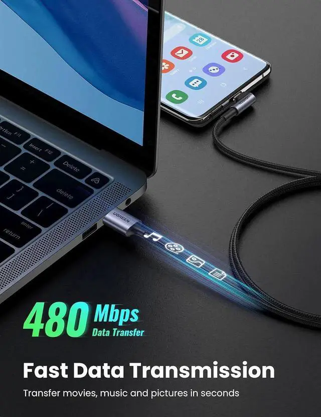 Alt view image 2 of 7 - UGREEN 90 Degree Right Angle USBA to USBC Cable 6.6FT, TypeC Charging & Data Cord Compatible with iPhone 16/16 Plus/16 Pro/16 Pro Max/15, Galaxy S24/S23/S10/S10+, iPad mini 6/Air 5, Pixel 8/7